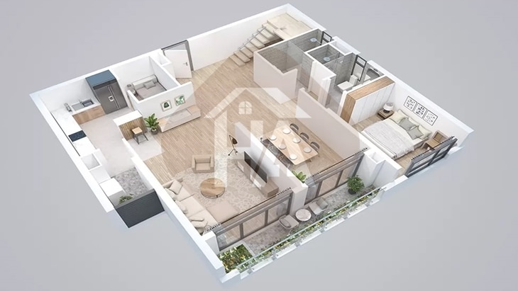 Mô hình tầng 1 căn hộ thông tầng